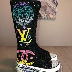 Custom designed canvas knee high sneakers